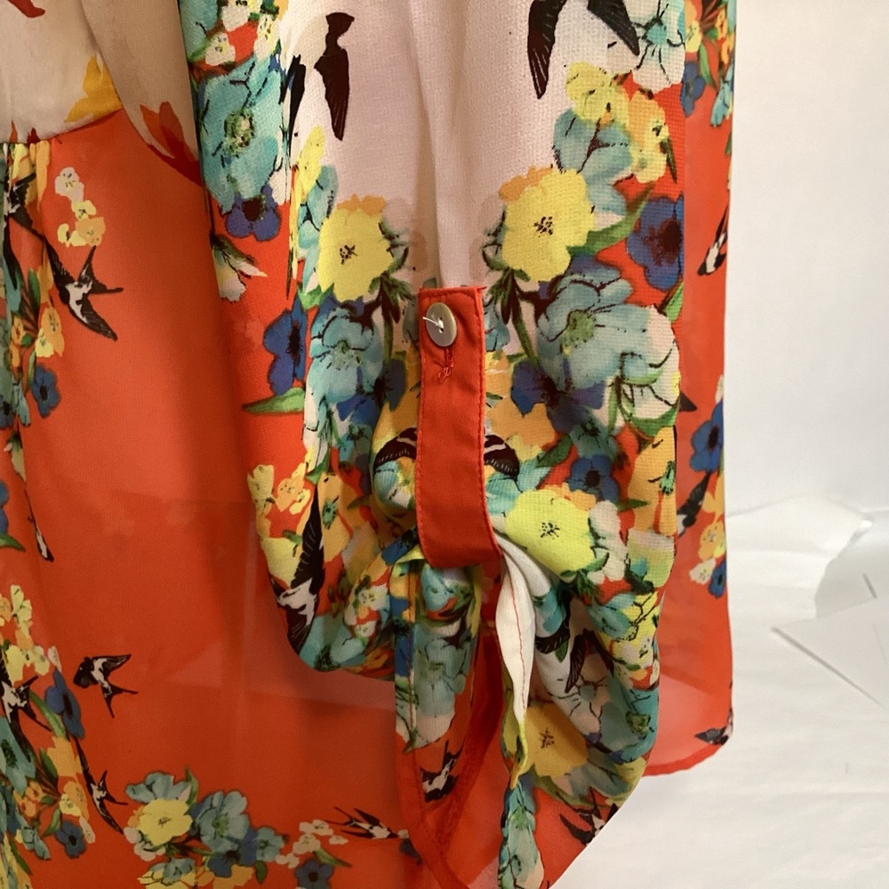 Figueroa & Flower Boho Sheer Floral Blouse Womens size large. - Picture 4 of 12